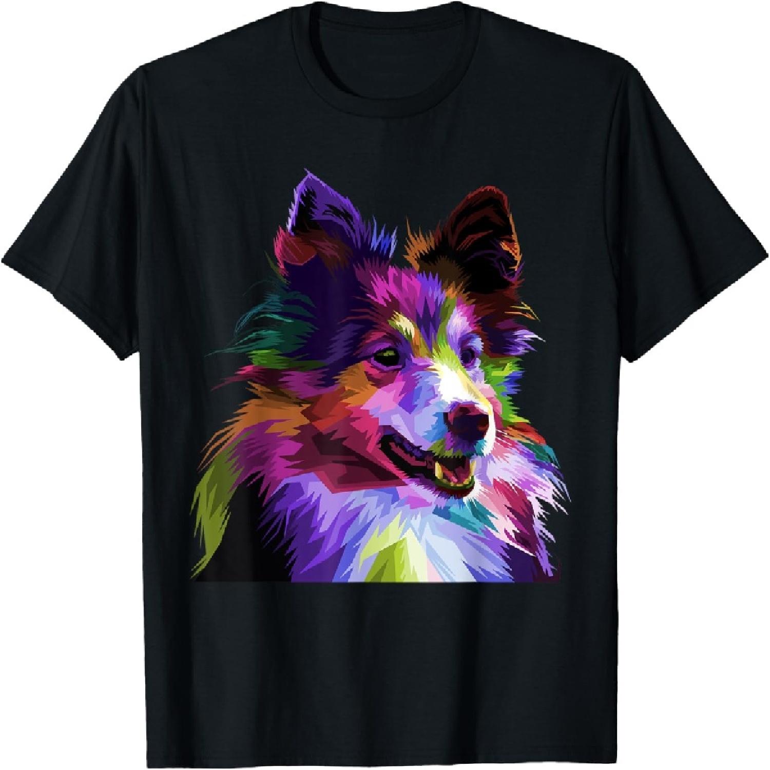 Sheltie Rough Collie Colorful Pop Art Portrait Dog Owners T-Shirt S