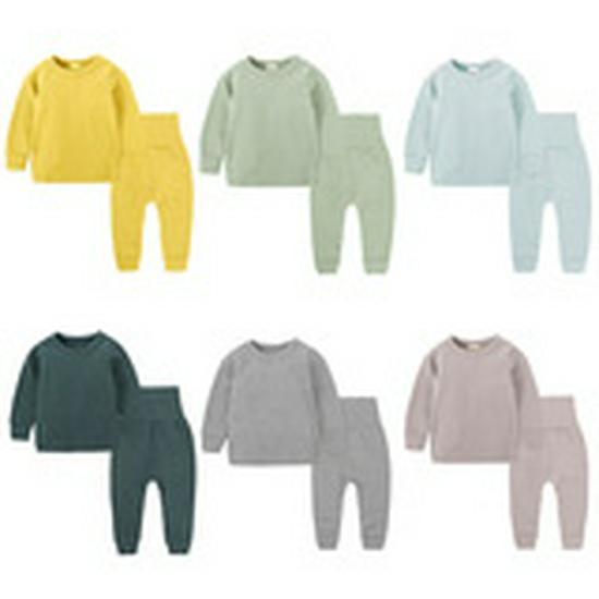 Spring & Autumn Kids' Pajamas: Solid Color High-Waist Long Johns Set for Small & Medium Children