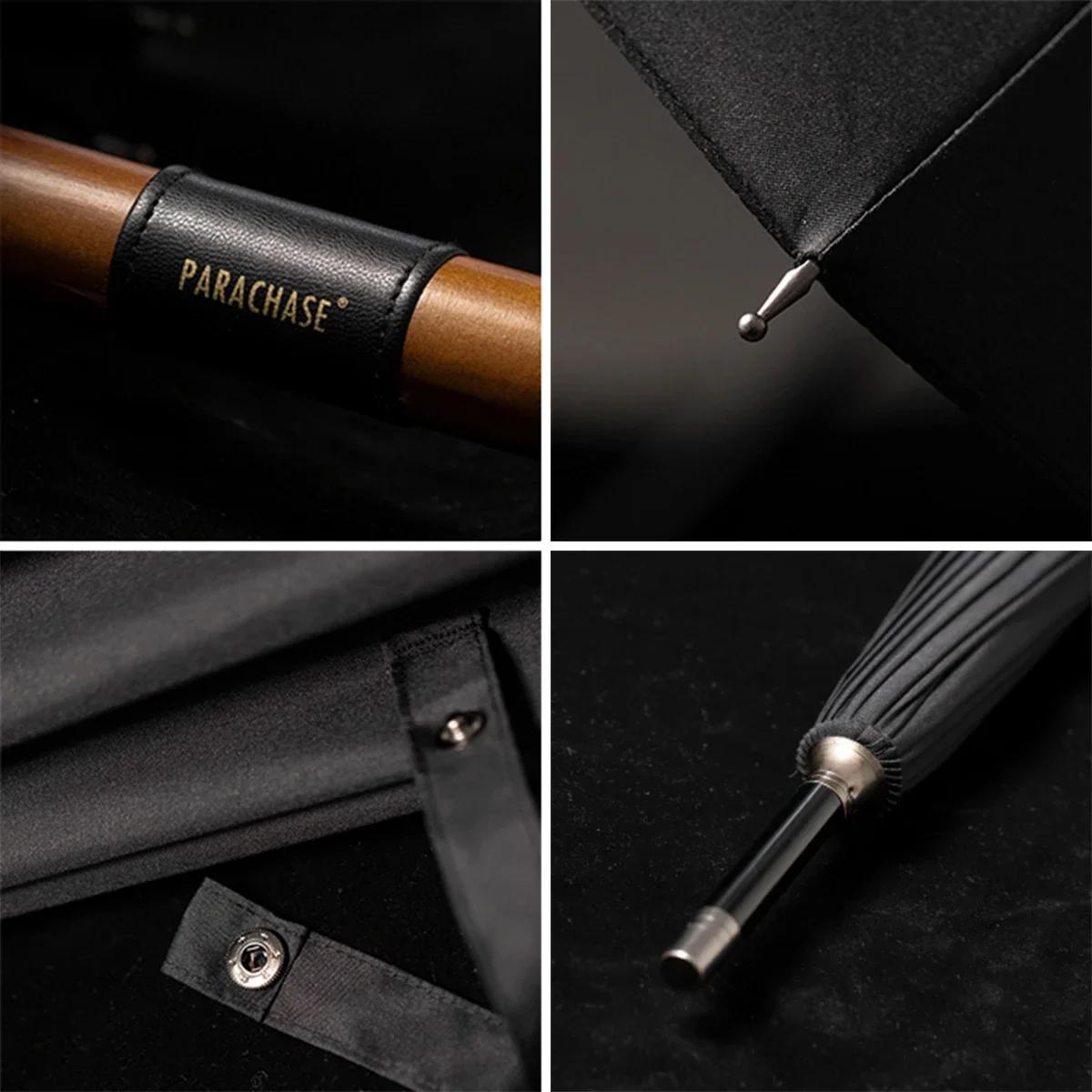 Большой зонт деревянный ветрозащитный 16 спиц деловой японский зонт с длинной ручкой — фото 7