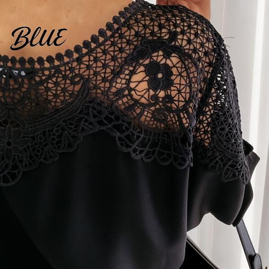 Women Shirt Lady Top Crochet Solid Color Round Neck Winter Lace Stitching Hollow Fall for Work Blouse