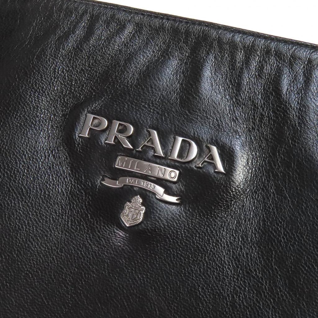 Great PRADA Knee-high boots Logo Metal Side Zip Leather black leather Women Used