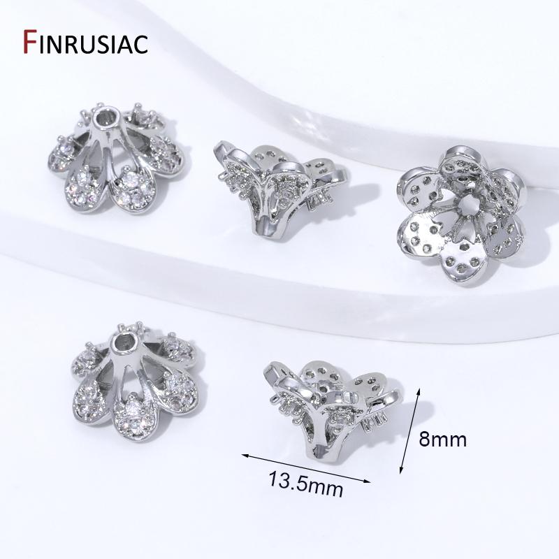 

18K Gold Plated Brass Hollow Flower Bead Caps,Inlaid Zircon Spacer Beads End Caps for DIY Bracelet Necklace Making Accessories 2 pieces