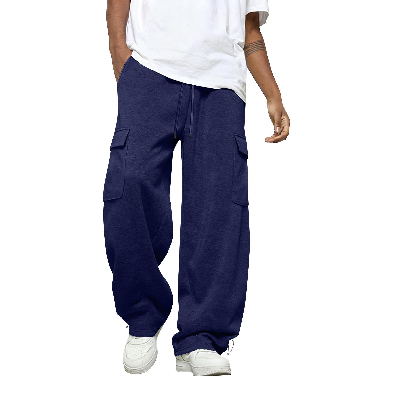 Niubiplus Heren Effen Kleur Losse Wijde Pijp Joggingbroek Heren Casual Mode Joggingbroek S Vloot