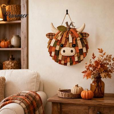 Diy Patchwork Kit for Beginners Highland Cow Pumpkin Kit, Fabric Autumn DIY Easy Novices Sewing Craft Beginners, Home Farmhouse Decoration Seasonal