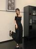 Human Cotton French Light Ripe Feeling Hepburn Style Temperament One-word Shoulder Black Dress Summer Waist Gentle Long Dress