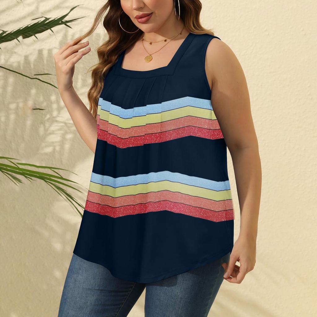 Women's Fashion Sexy Pleated Square Neck Color Sleeveless Vest Top