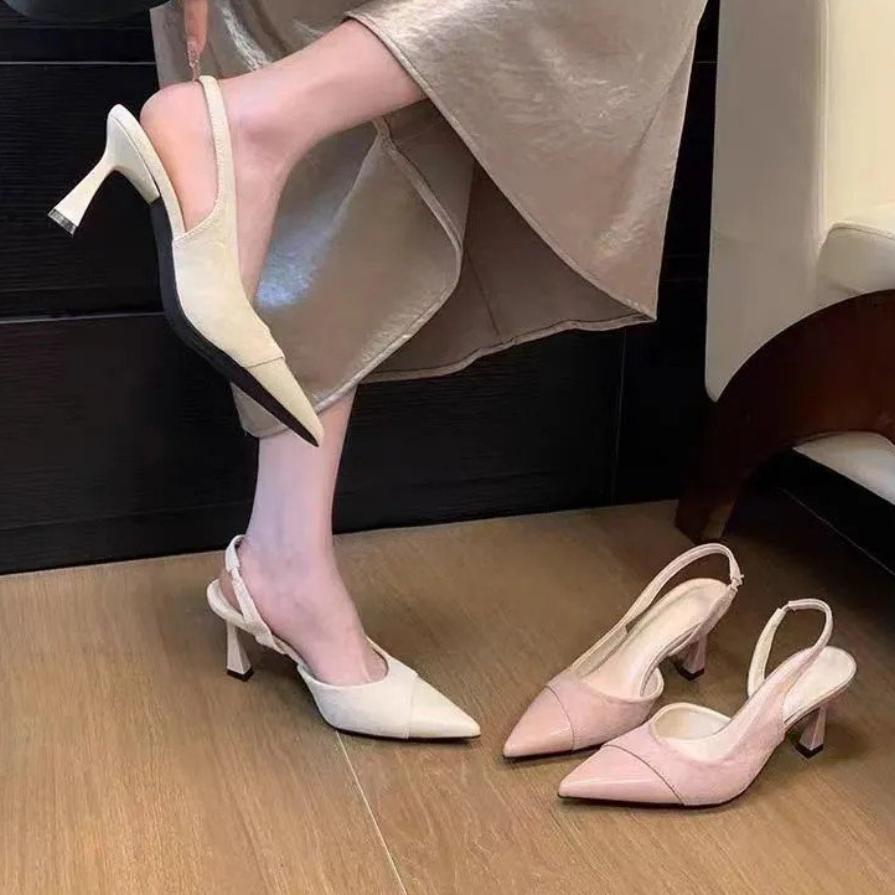 High Quality Buckle Pumps Women Sandals Fashion Shallow Thin Heels Pointed Toe Slingback Mules Shoes tacones escarpins femmes