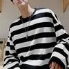 Męska bluza w paski, okrągły dekolt, długi rękaw, swobodny, luźny krój, modny top dla młodych mężczyzn, akcesoria