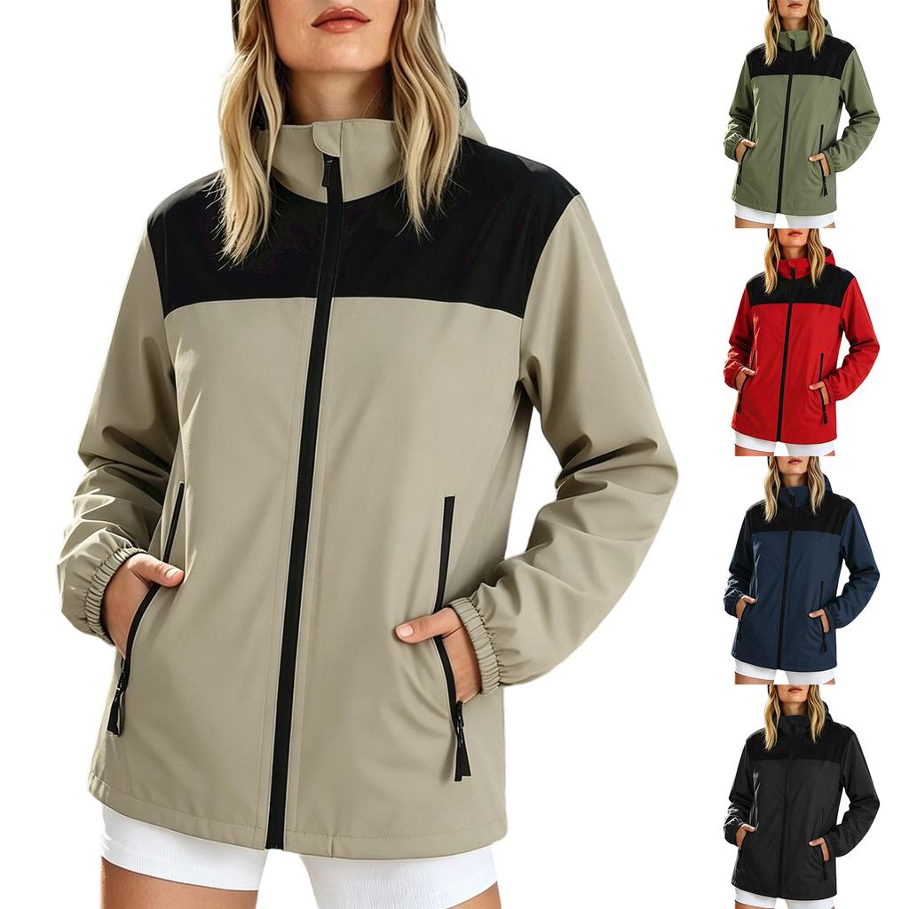 Women Lightweight Outdoor Jacket Hooded Windproof Waterproof Shell Coat Long Sleeve Zip Up Casual Sportswear