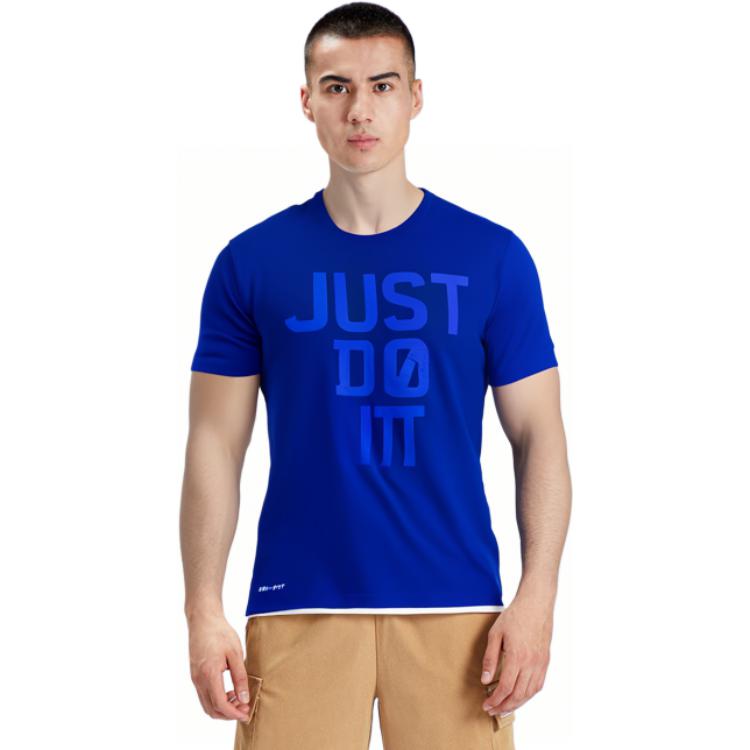Nike Casual Sports Letter Print Crew Neck Short Sleeve T-Shirt Men Tops Blue 904607-455