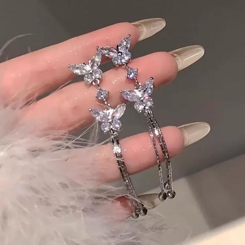 Exquisite Rhinestone Butterfly Tassel Earrings: Versatile, Fashionable Drops for Women