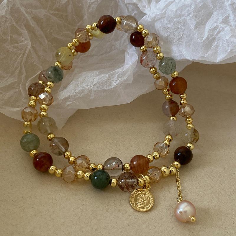 Retro Crystal Stone Baroque Pearl Portrait Round Brand Double Layer Bracelet Fashion Bracelet New Chinese Jewelry