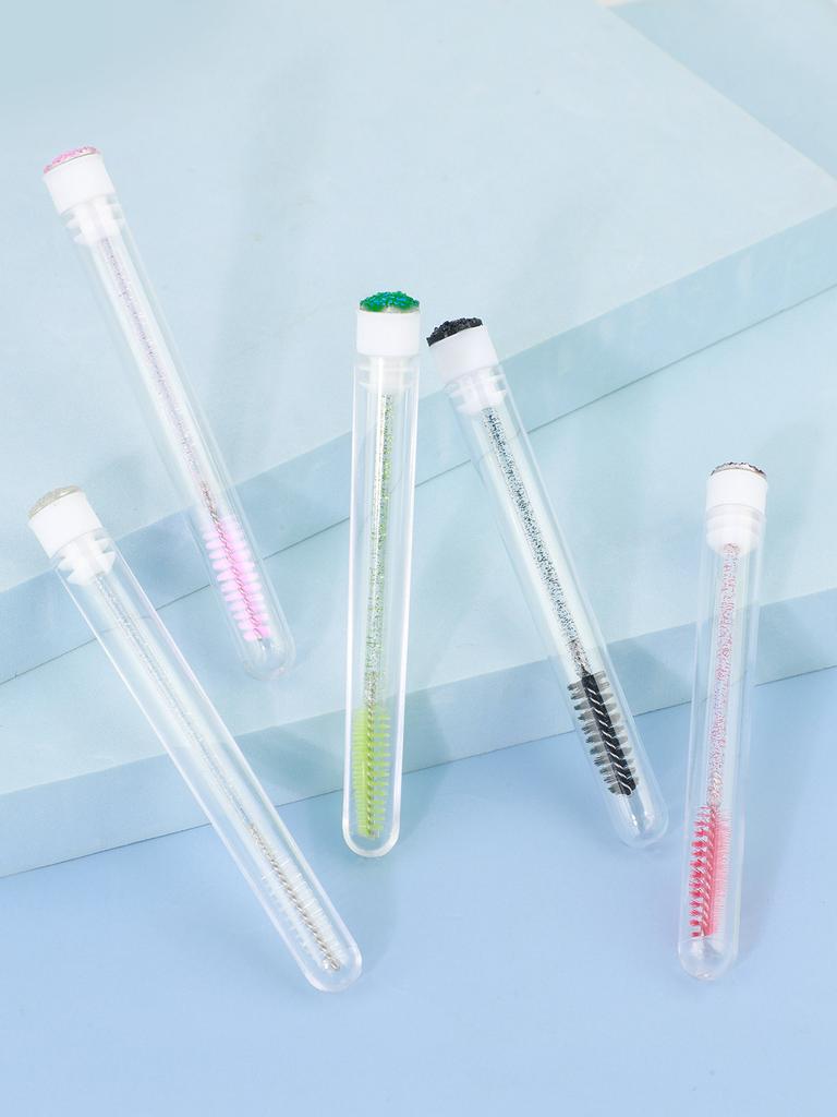 5/10Pcs Portable Makeup Mascara Brush with Drill Tube Installation, Disposable Crystal Rod Mascara Brush, Eyebrow Curling Comb