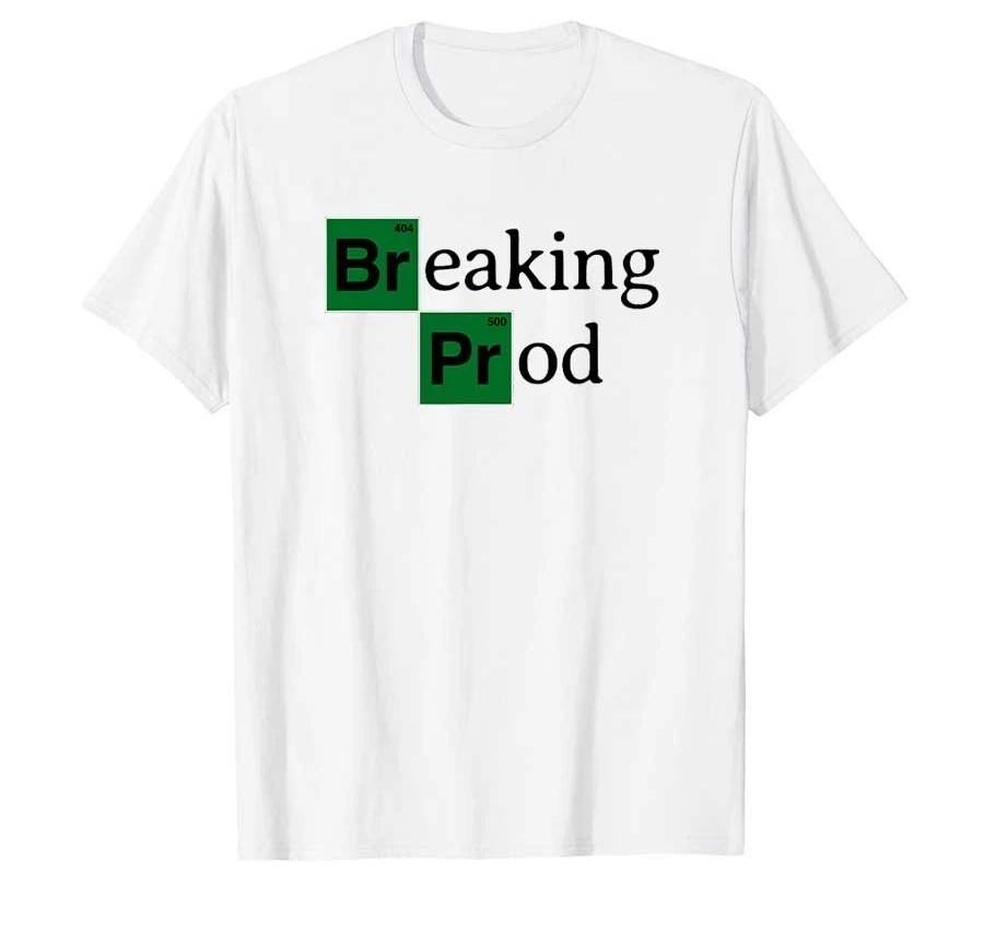 

Y2k Funny T Shirt Breaking Prod Funny Devs Meme Tshirt Cotton Print Short Sleeve Tops Casual Loose Short Sleeve Unisex S