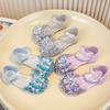 Girls Half Sandals Non-slip Shiny Crystal Kids Dance Shoes for Party Wedding 2025 New Children Princess Shoes Summer Soft Sole