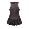 Women's clothing autumn and winter new women's clothing European and American style leather effect jumpsuit puffy dress