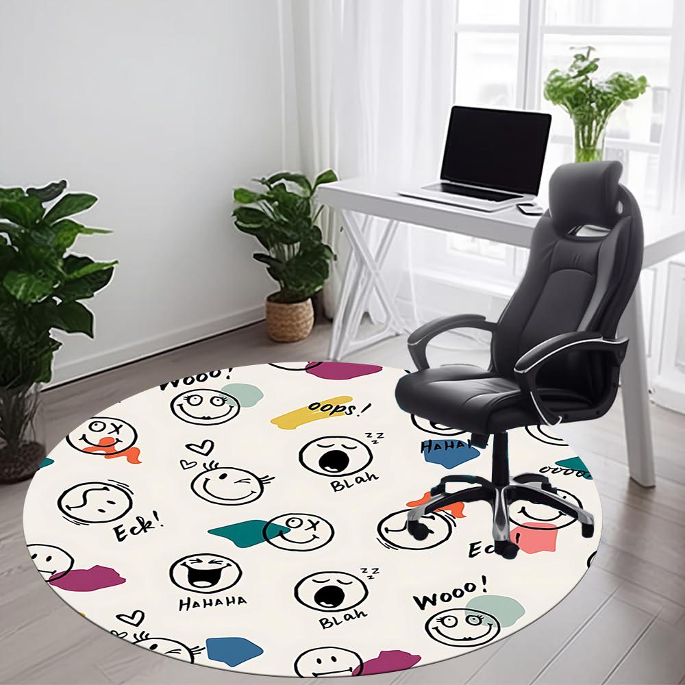 1PC Emoticons Faces Office Round Area Rug, Mat Suitable For Office, Under Office Chairs Bedroom Living Room Home Decor, Room Deco