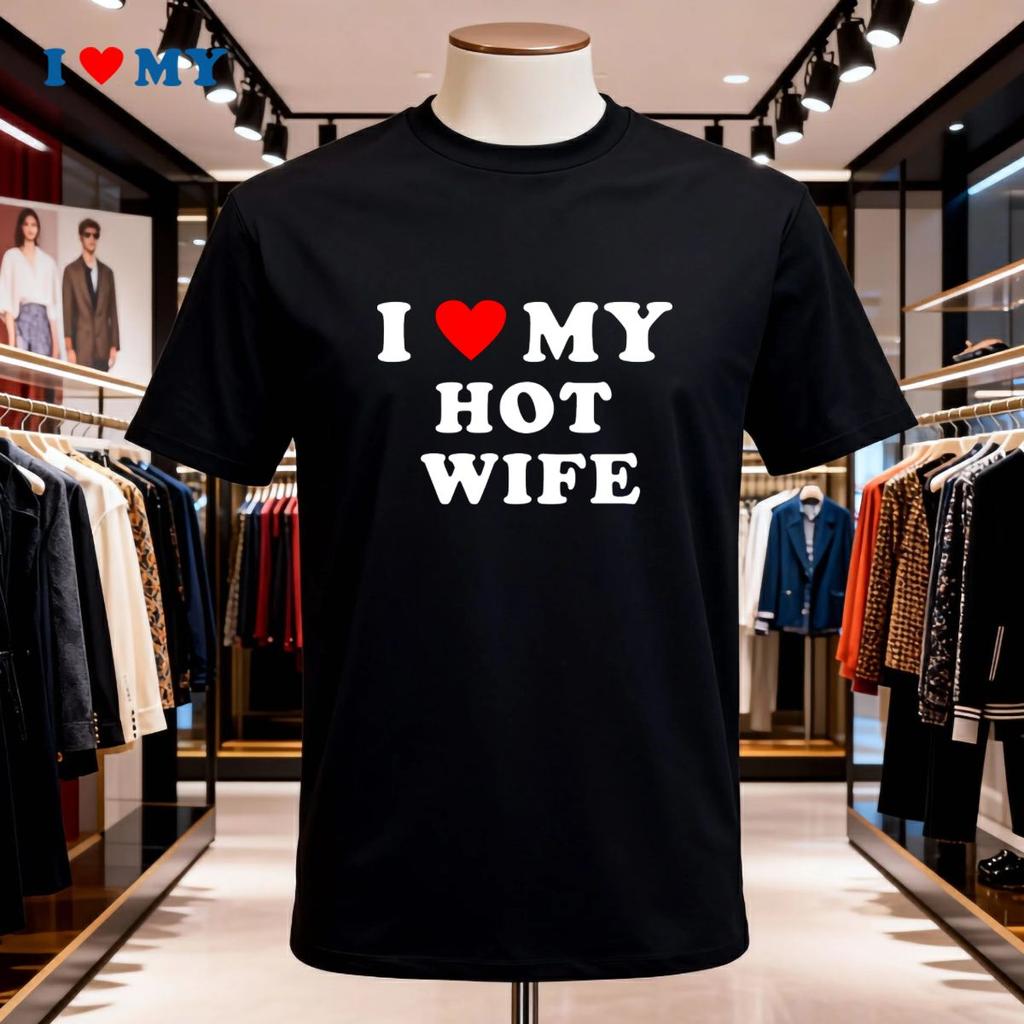 I Love My Hot Wife Tshirt Unisexs Short Sleeve Tee Bold White Text On Black Perfect Gift For Him Stylish Summer Casual Wear