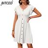 Women's Fashion Summer Spring Solid Color Print V-Neck Short Sleeve Casual Dresses