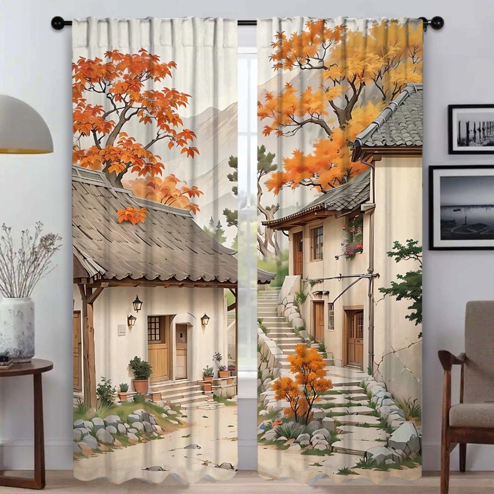 Cortinas Mosquiteiras 2 Peças The Autumn Days Shades Cortinas de Interior para Sala de Estar Tule para Quarto Cortina Blackout