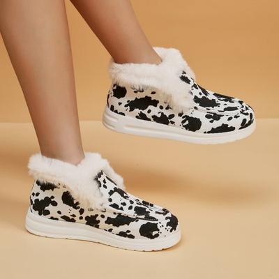 Herfst Winter Dames Pluizige Bont Sneeuwschoenen Dames Luipaardprint Platte Platte Hakken Verdikken Pluche Katoen Gewatteerde Schoenen Vrouw Warm