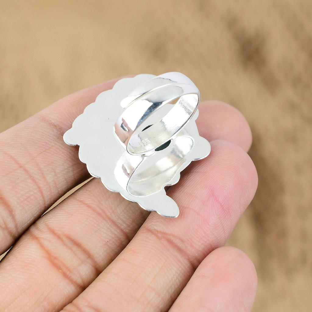 Natural Larimar Gemstone Multi Stone Adjustable Ring 925 Silver For Girls