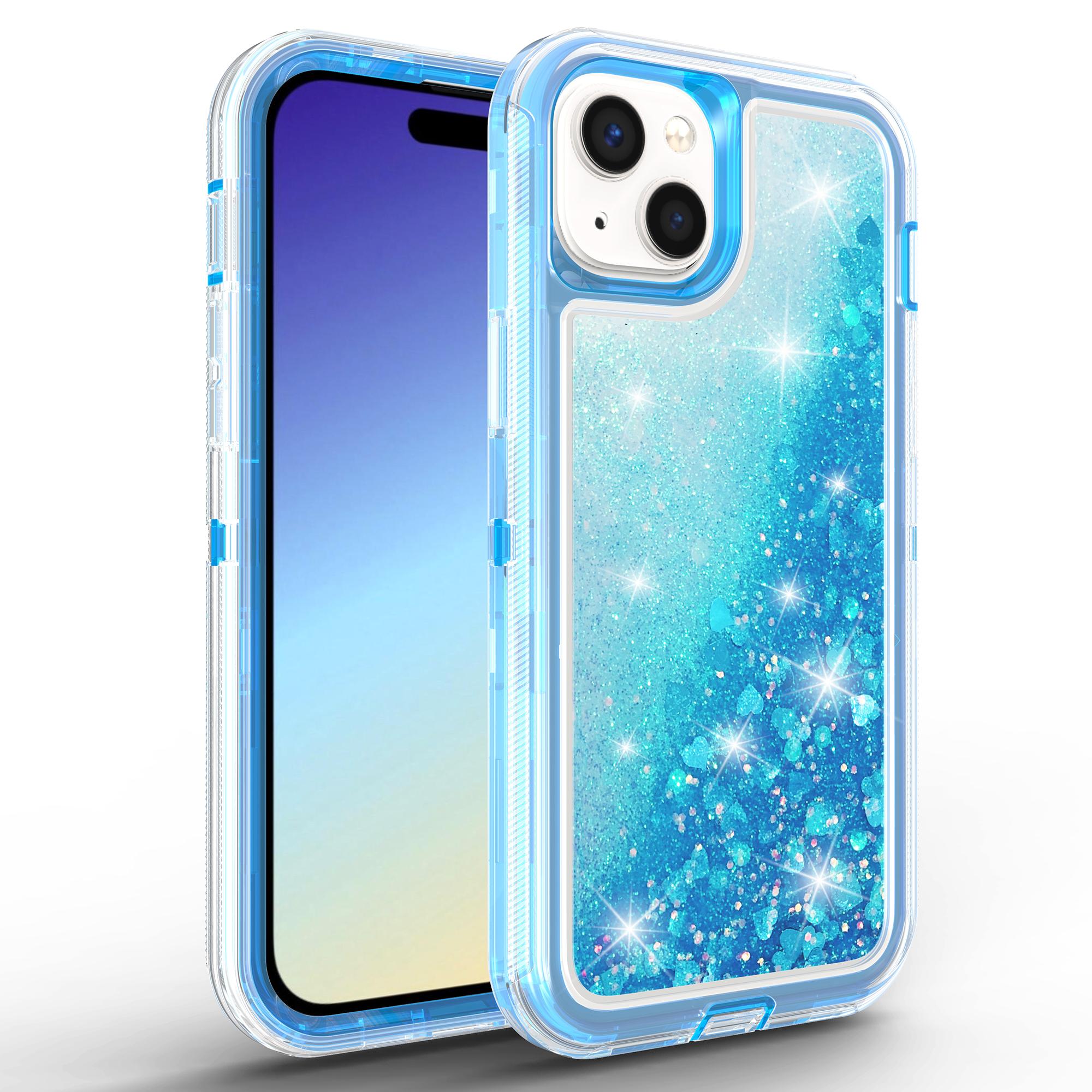 

For iPhone 15 Plus Case Shockproof Detachable 2 In 1 TPU+PC Quicksand Phone Cover Blue