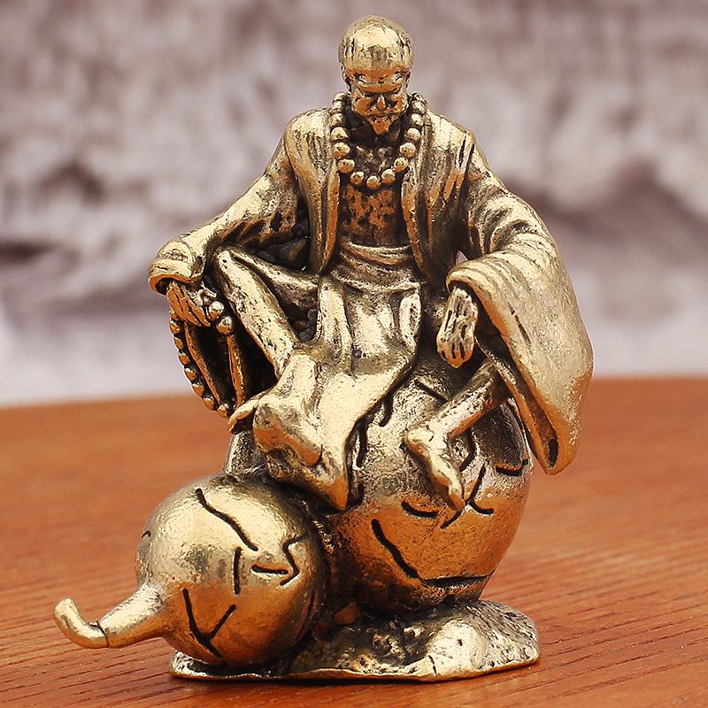 

Brass Monkey King Gourd Figurine - Handcrafted Metal Desktop Decoration