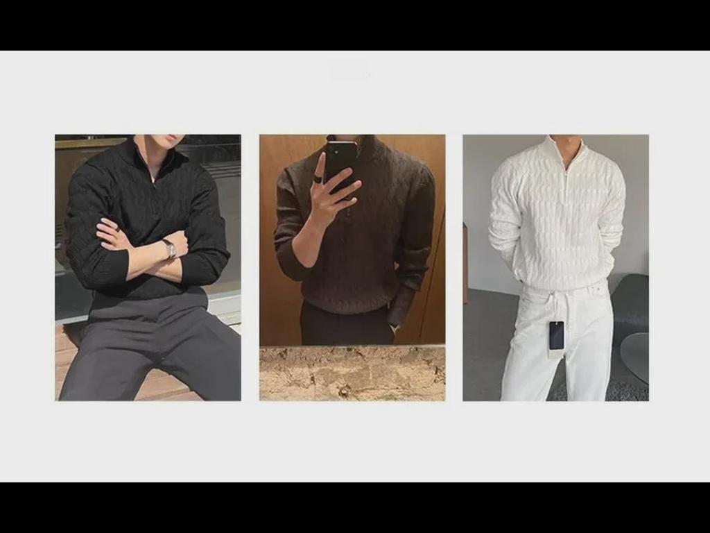 Modischer weißer Rollkragenpullover mit Reißverschluss für Herren