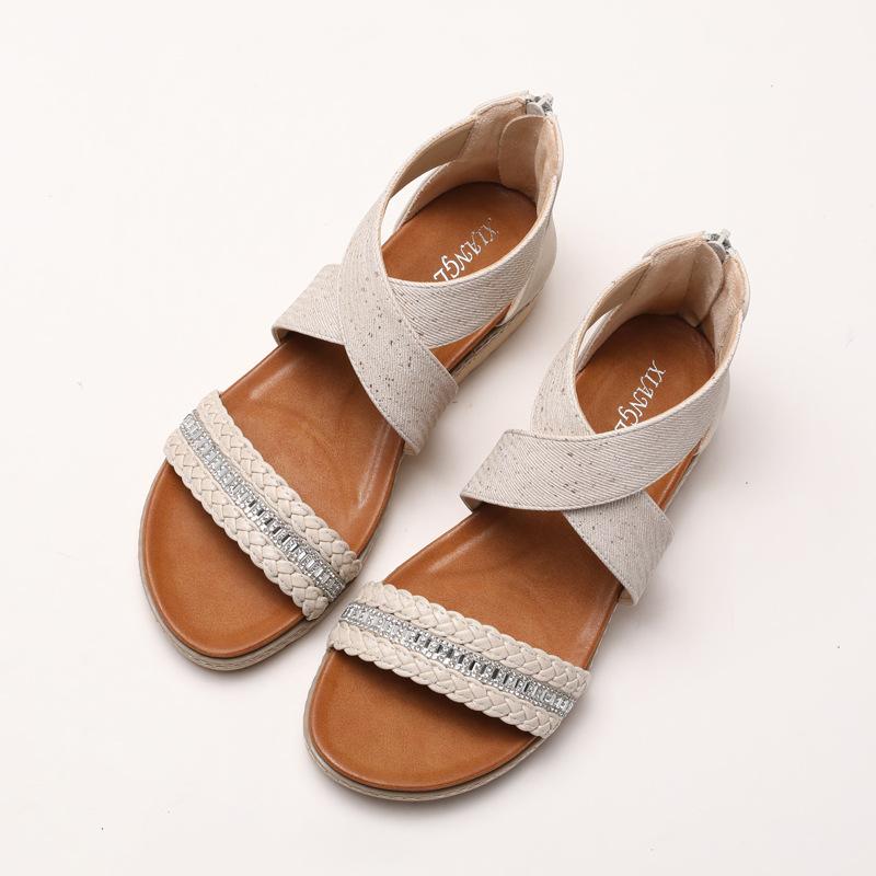 Sandali Estivi Bohemien da Donna con Punta Aperta, Suole in Spugna e Sandali alla Romana
