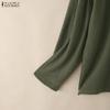 ZANZEA Women Casual Round Neck Solid Color Long Sleeve Retro Blouse