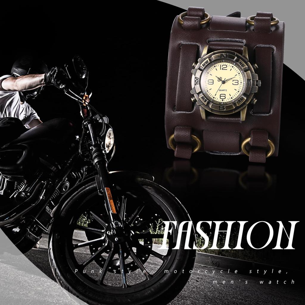 Men's Watch Antique Leather Bracelet Rock Punk Leather Strap Waterproof Analog Quartz Watch Gothic Accessory - Birthday Christmas Valentine's Day