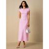 Women's Long Dress, Fashionable Casual, Color Blocked, Striped Dress, Waist Cinched, Round Neck, Short Sleeved, Long