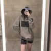 Autumn Winter Casual Fashion Vintage Printing Hoodies Women All-match Velvet Pullover Hooded Sweatshirt Top