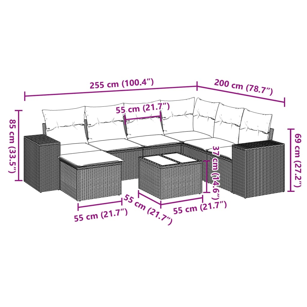 Vidaxl 8-Cz. Set di Mobili da Giardino con Cuscini, Grigio, Polyrattan