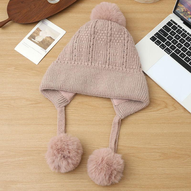 New Rabbit Fur Knitted Warm Hat Autumn and Winter Fleece Thickened Ear Protection Face Fleece Fleece Hat Women's Cold Protection Hat