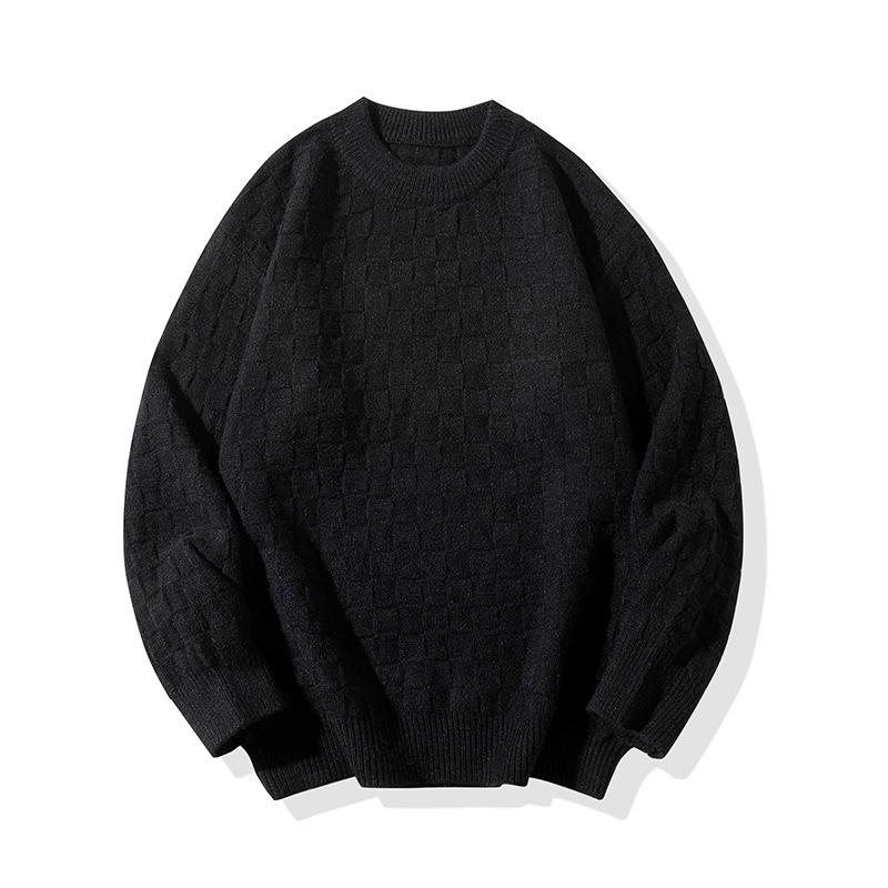 Men s Diamond Pattern Round Neck Sweater - Winter Warm Japanese Style Knitwear L