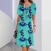 Elegant Fashion Short Sleeve T-shirt Dress Beach Vacation Midi Dresses Women 3d Print Clothing