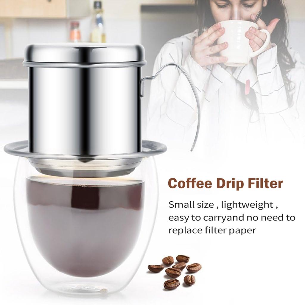 Leeseph Vietnamesischer Kaffeefilter Klein French Press Tragbarer Becher Edelstahl Vietnamesischer Kaffeebereiter für Camping