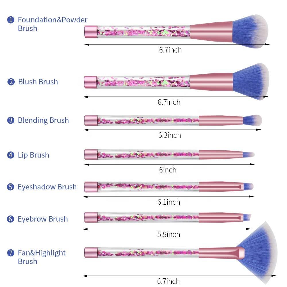 Custom Logo Good Quality 7PCS Bling Cosmetic Brush Liquid Glitter Makeup Brush Set with Case