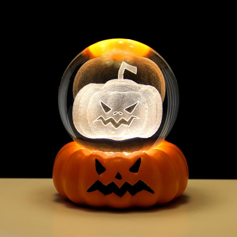 Halloween Pumpkin Crystal Ball Night Light Bedroom Study Tabletop Glass Ornament Party Ornament Small Gift