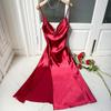 Women’s Sexy Breathable Sling Nightgown Summer High Waist Backless Hem Split Lightweight Pajamas for Female Stylish Silk Satin Soft Sleep Dress