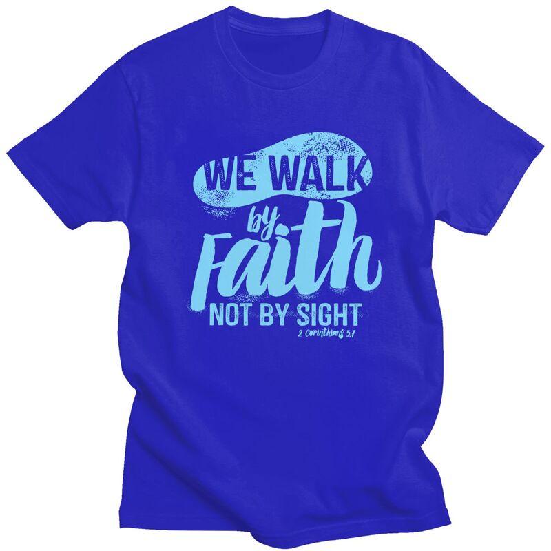 Custom Vintage Walk By Faith Not By Sight T Shirts Men Tshirt Casual Tee Tops Pure Cotton Oversized Tshirts Gift