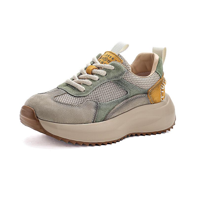 Genuine Leather Women Shoes 4cm Air Mesh Soft Soled Loafer Ethnic Moccasins Rubber Native Flats Shoes Women Flat Walking Shoes