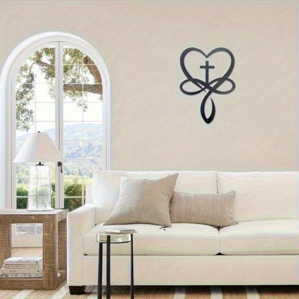 Iron Heart Cross Wall Art Black Metal Love Faith Sign Home Decor Unique Wedding Gift Couple Bedroom Living Room Inspirational Sculpture