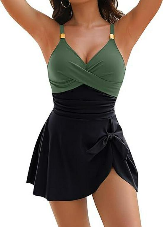 Women's Slimming Cross-Back Multi-Color One-Piece Swimsuit