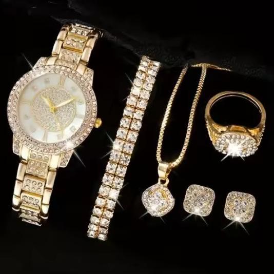 Gypsy Star Diamond Women'S Bracelet Watch Set Steel Belt Full Diamond Quartz Women'S Watch Watch