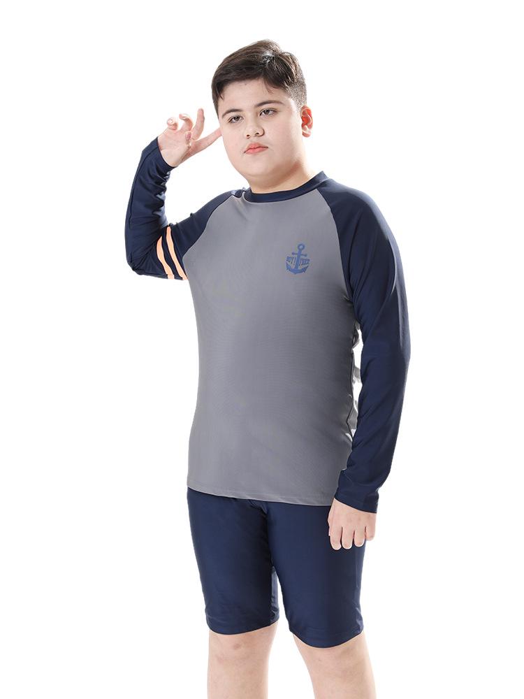 Boys' Long-Sleeved Quick-Dry Swimwear with Sun Protection, Loose Fit, Plus Size for Big Kids