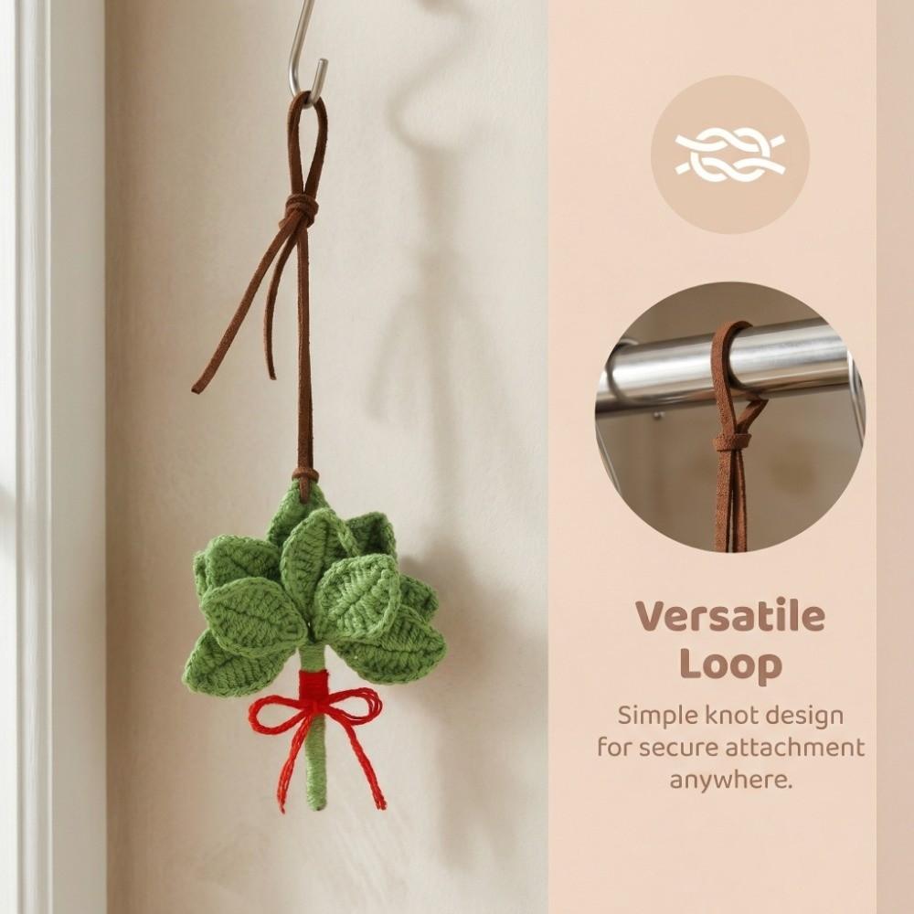 Green Pomelo Leaves Pendant Car Interior Knitting Wool Grapefruit Leaf Keychain Backpack Accessory Handmade Woven Ornaments