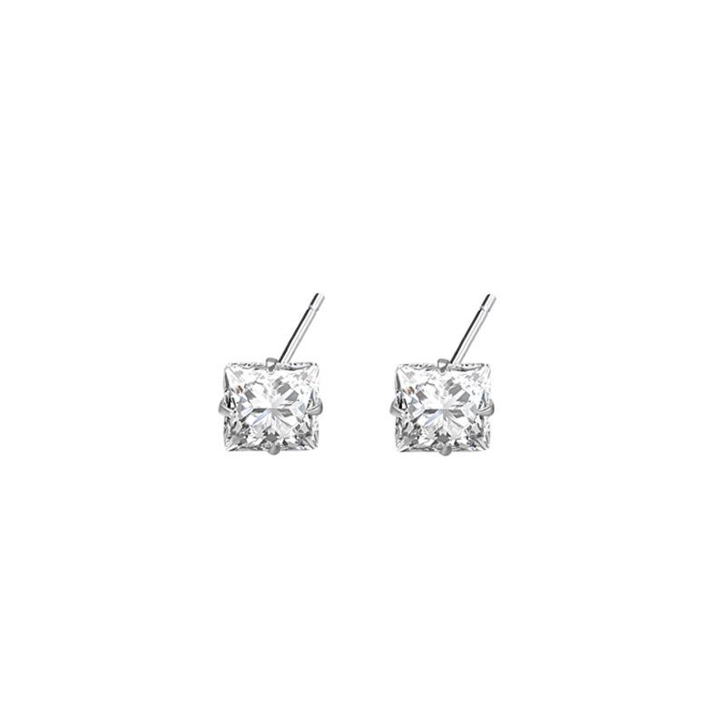 Korean Style Petite Square Zircon Stud Earrings for Pierced Ears - Simple Nude Diamond Cartilage Studs for Layering